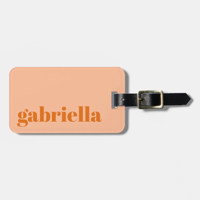 Peach Orange Bold Typografy Personalisiert Name Gepäckanhänger (Vorderseite horizontal)
