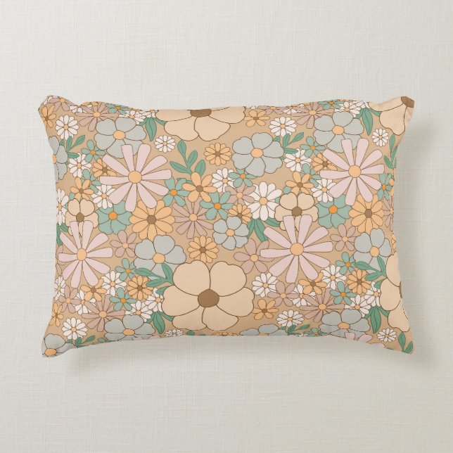 Peach Orange Floral Dekokissen (Vorderseite)