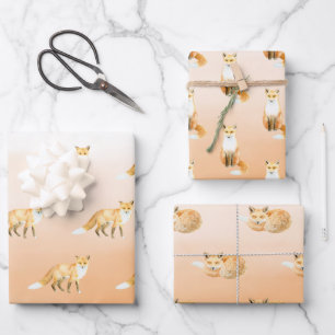 Peach Orange Foxes Geschenkpapier Set