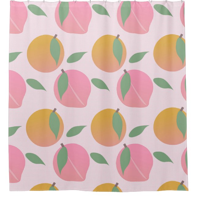 Peach Orange Frucht Rosa Sommermuster Duschvorhang (Vorderseite)