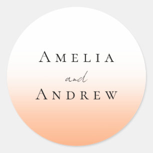 Peach Orange Fuzz Elegante Moderne Hochzeit Runder Aufkleber