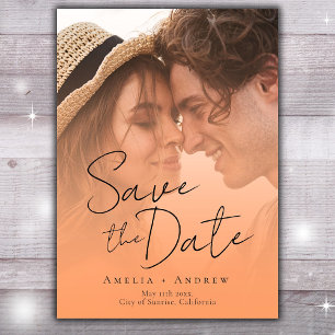 Peach Orange Fuzz Foto Elegantes Skript Hochzeit Save The Date