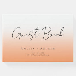 Peach Orange Fuzz Minimal Script Elegante Hochzeit Gästebuch