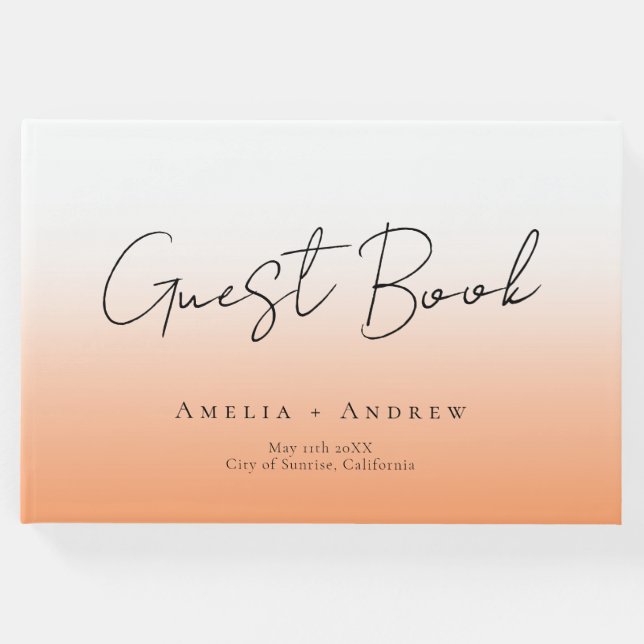 Peach Orange Fuzz Minimal Script Elegante Hochzeit Gästebuch (Vorderseite)