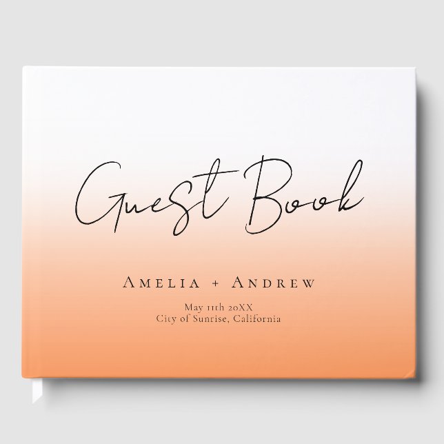 Peach Orange Fuzz Minimal Script Elegante Hochzeit Gästebuch (Vorderseite)