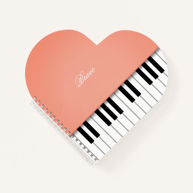 Peach Orange Grand Piano Music Keyboard Custom Notizbuch (Vorderseite)