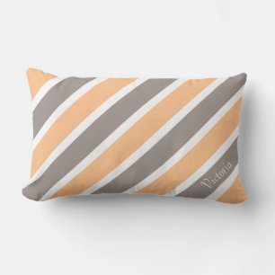 Peach Orange Gray Streifen mit Name Lendenkissen