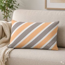 Peach Orange Gray Streifen mit Name Lendenkissen