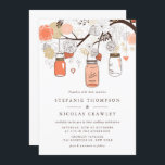 Peach Orange Hanging Mason Jars Wedding Einladung<br><div class="desc">Feiern Sie Ihre Liebe mit unserer individuell gestaltbaren Mason-Gläser-Hochzeitseinladung mit zarten Maurengläsern, romantischen Blumen und kleinen, süßen Vögeln. Diese romantische Hochzeitseinladung eignet sich ideal für rustikale, Vintage Hochzeiten, Hochzeiten im Garten oder im Frühjahr und verleiht Ihrem besonderen Tag eine Touch strahlender Eleganz. Personalisieren Sie Text, Schriftart und wählen Sie andere...</div>