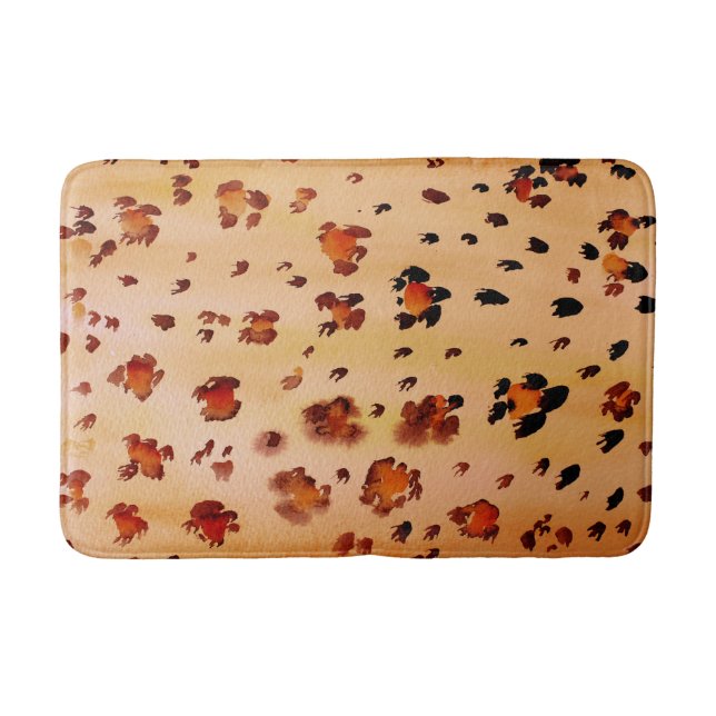 Peach Orange Leopard Animal Print Watercolor Badematte (Vorderseite)