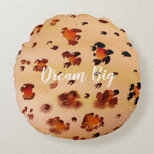 Peach Orange Leopard Druckfarbe Rundes Kissen