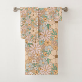 Peach Orange Pink Grau Floral Badhandtuch Set