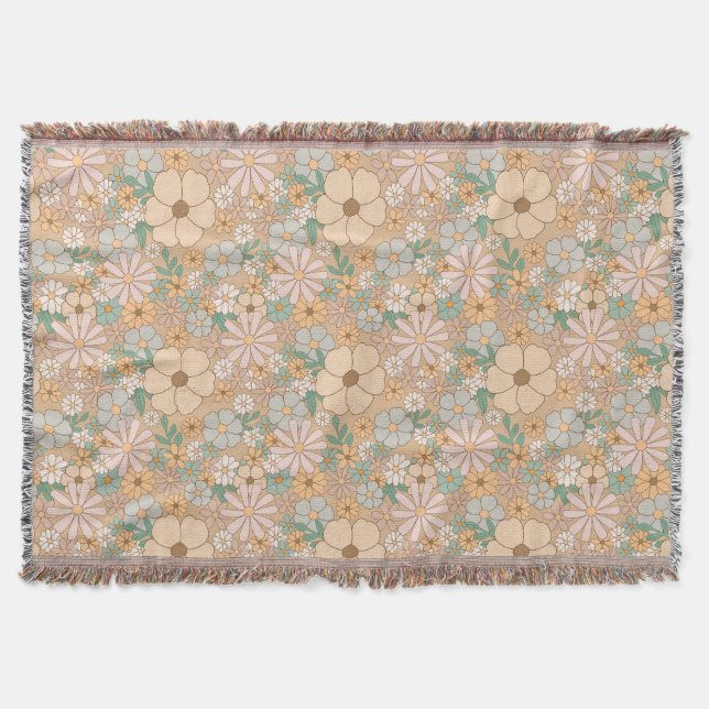 Peach Orange Pink Grau Floral Decke (Vorderseite)