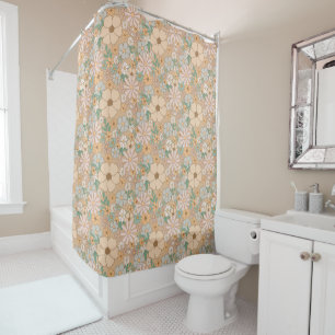 Peach Orange Pink Grau Floral Duschvorhang