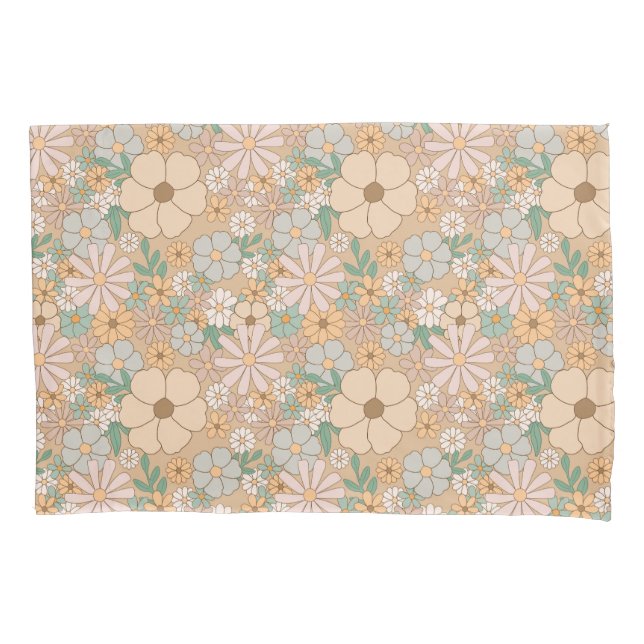 Peach Orange Pink Grau Floral Kissenbezug (Vorderseite)