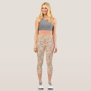 Peach Orange Pink Gray Blütenhöhe Capri Leggings