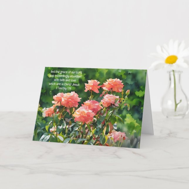 Peach Orange Rose Bibel Verse Faith Art Note Card Karte (Kleine Pflanze)