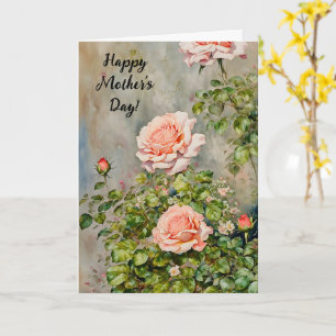 Peach Orange Rose Garden Art Mother Day Card Karte