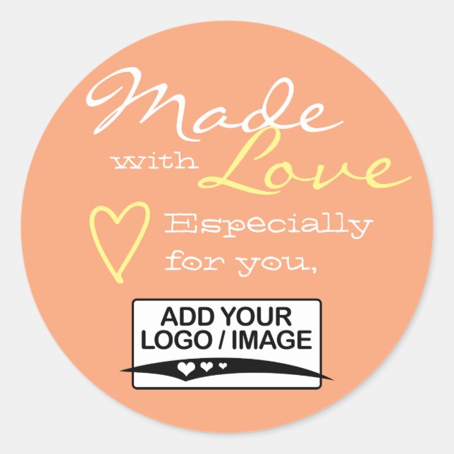 Peach Orange Simple Made with Liebe Logo Template Runder Aufkleber (Vorderseite)