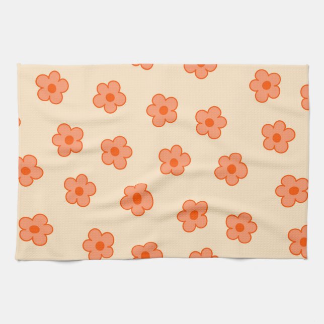 Peach Orange Tropical Floral Botanischer Sommer Geschirrtuch (Horizontal)
