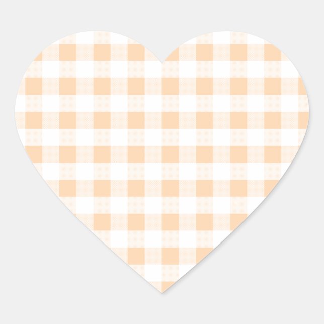 Peach Orange und White Gingham Herz-Aufkleber (Vorderseite)