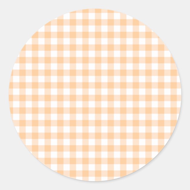 Peach Orange und White Gingham Runder Aufkleber (Vorderseite)