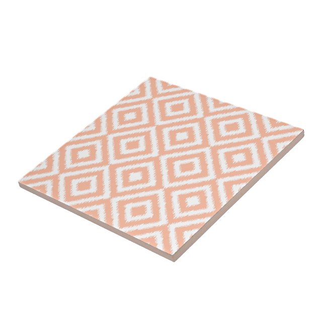 Peach Orange White Ikat Mosaik Art Pattern Fliese (Seite)