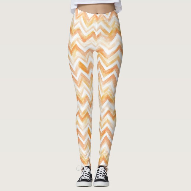 Peach Orange White Zigzag Stripes Leggings (Vorderseite)