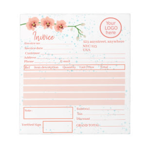 Peach Orchid Blume Florist Rechnung Notizblock