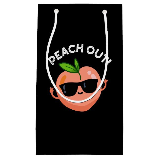 Peach Out Funny Fruit Pun Dark BG Kleine Geschenktüte (Vorderseite)