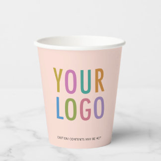 Peach Paper Cups Custom Business Logo Branded 8 oz Pappbecher