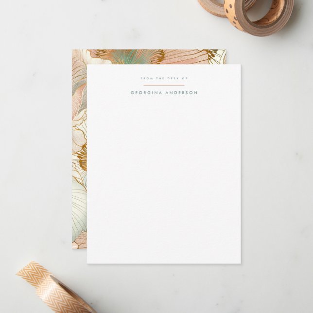 Peach Pastel Floral Personal Stationery Mitteilungskarte (Vorderseite/Rückseite Beispiel)