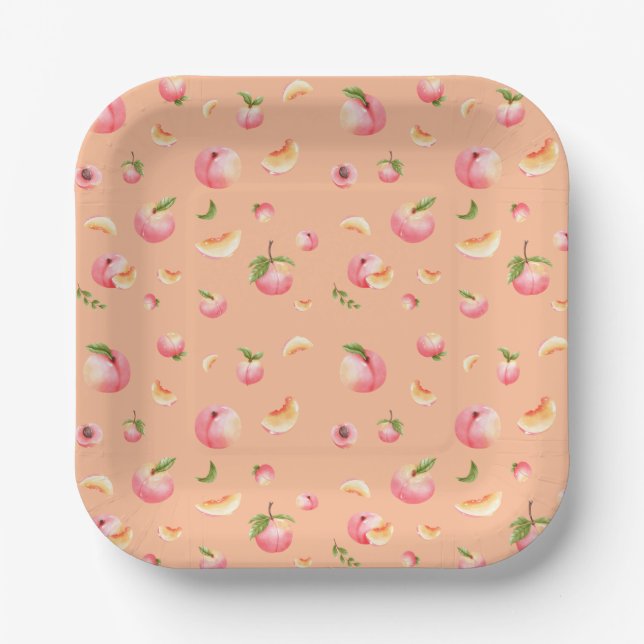 Peach Pattern Birthday Pappteller (Vorderseite)