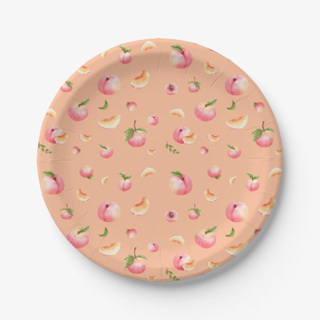 Peach Pattern Birthday Pappteller (Vorderseite)