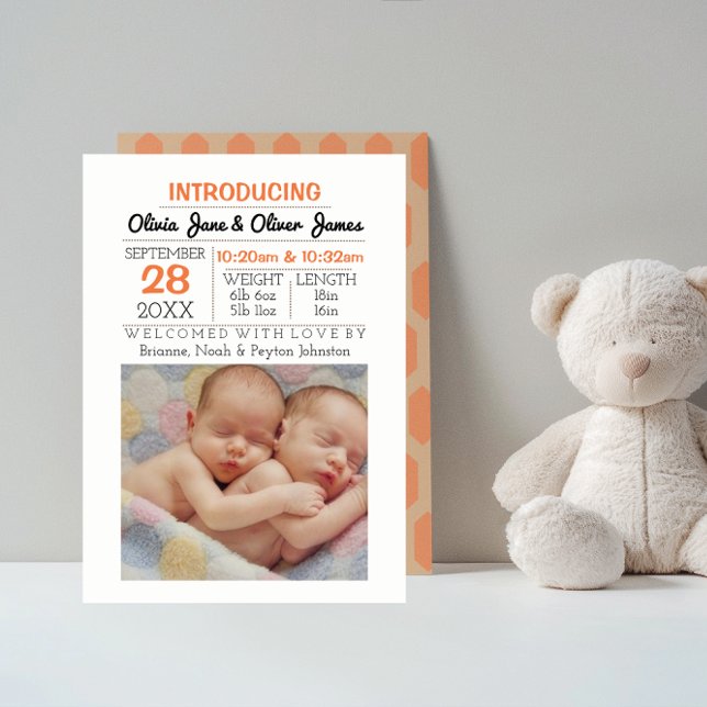 Peach Pattern Foto Baby Ankündigung (Von Creator hochgeladen)