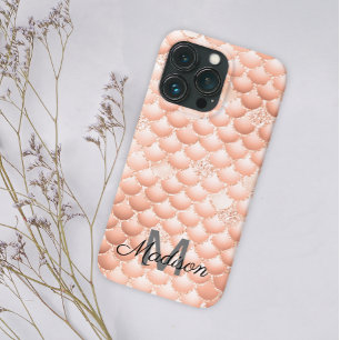 Peach Pearl Glitzer Girl Background Monogram Name Case-Mate iPhone Hülle