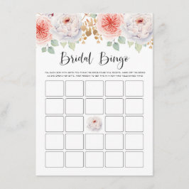 Peach Peonies and Gold Blätter Brautparty Bingo Begleitkarte