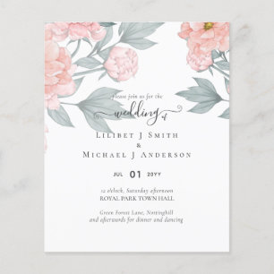 Peach Peonies Sage Floral Budget Hochzeit Flyer