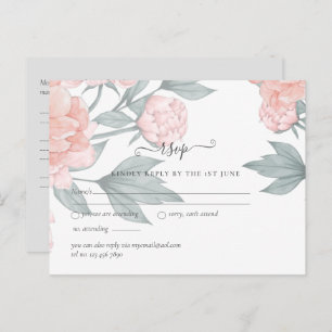 Peach Peonies Sage Floral Budget Hochzeit RSVP Postkarte