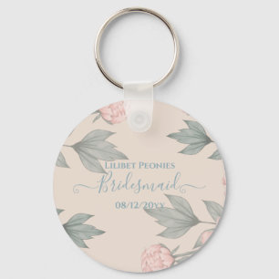 Peach Peonies Sage Floral Budget Hochzeit Schlüsselanhänger