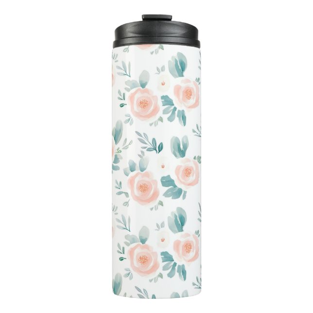 Peach Peonies Spring Floral Thermosbecher (Vorderseite)