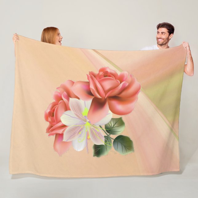 Peach Peonies und Ghost Orchid Fleecedecke (Beispiel)