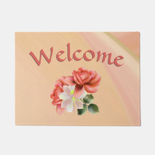 Peach Peonies und Ghost Orchid Fußmatte (Vorderseite)