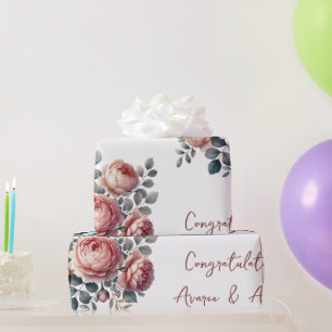 Peach Peonings on White Personalisiert Wedding/Dus Geschenkpapier