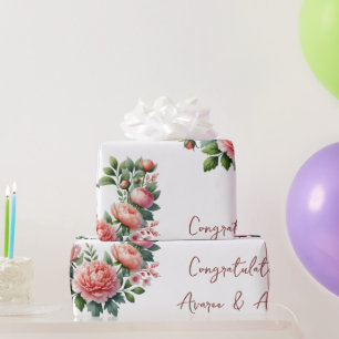 Peach Peonings on White Personalisiert Wedding/Dus Geschenkpapier