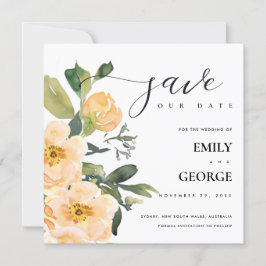 PEACH PEONWATERCOLOR FLORAL SAVE THE DATE CARD DANKESKARTE