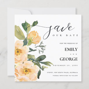 PEACH PEONWATERCOLOR FLORAL SAVE THE DATE CARD DANKESKARTE