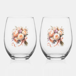 Peach Peony Bouquet Weinglas Ohne Stiel