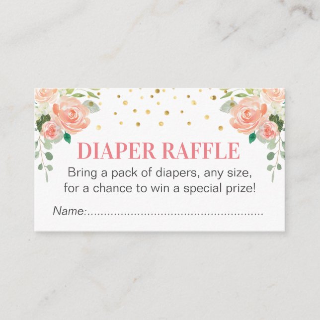 Peach Peony Diaper Raffle Ticket Girl Babydusche Begleitkarte (Vorderseite)