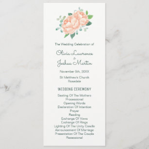 Peach Peony & Eukalyptus Weddingprogramme Programm